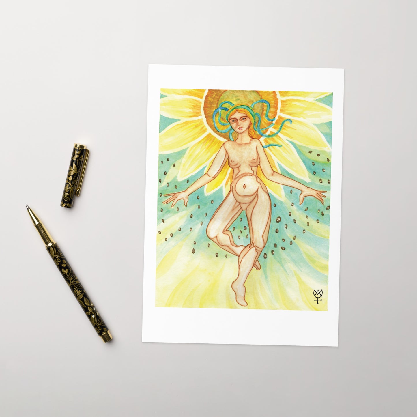 Berehynia with Sunflower Seeds Blank Greeting Card