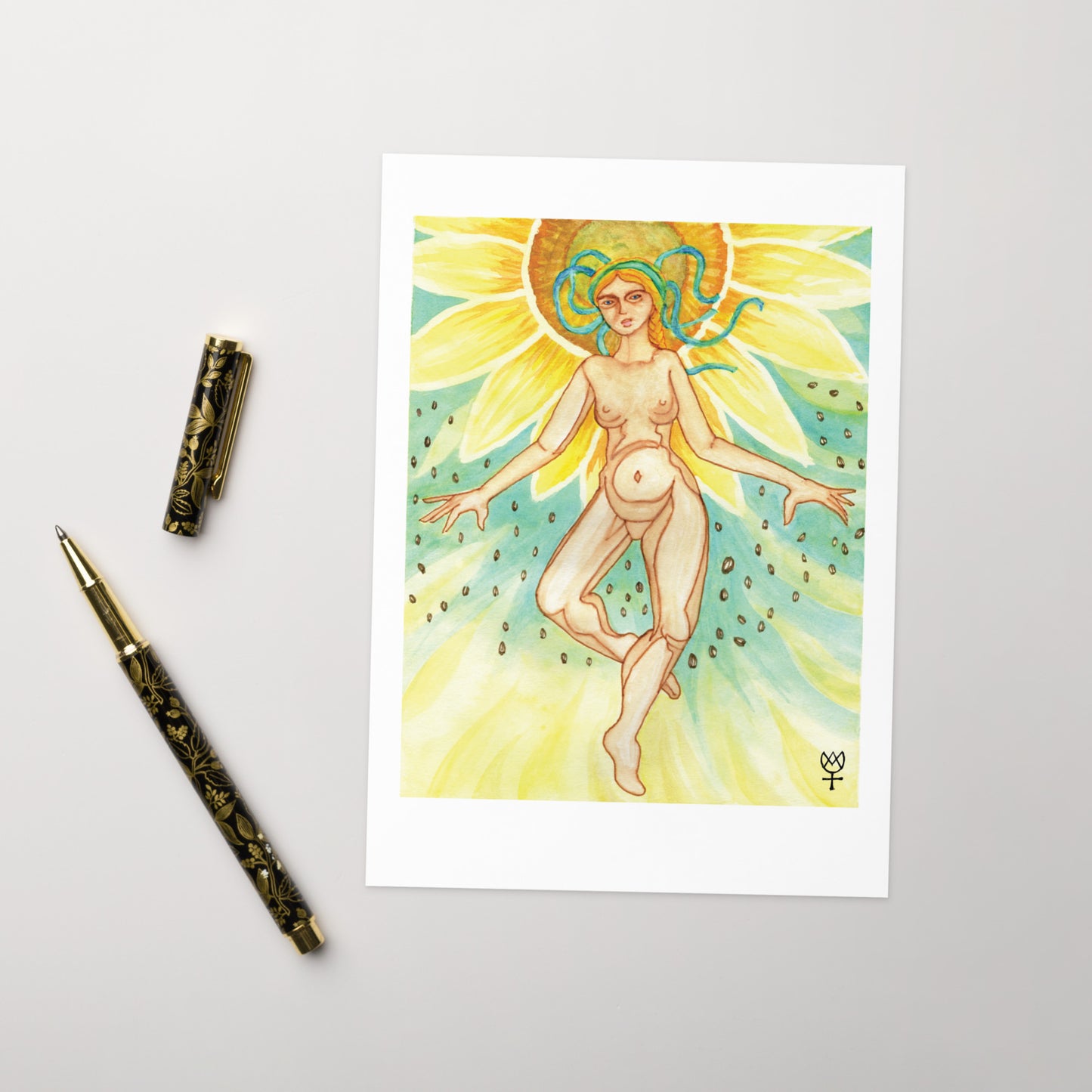 Berehynia with Sunflower Seeds Blank Greeting Card